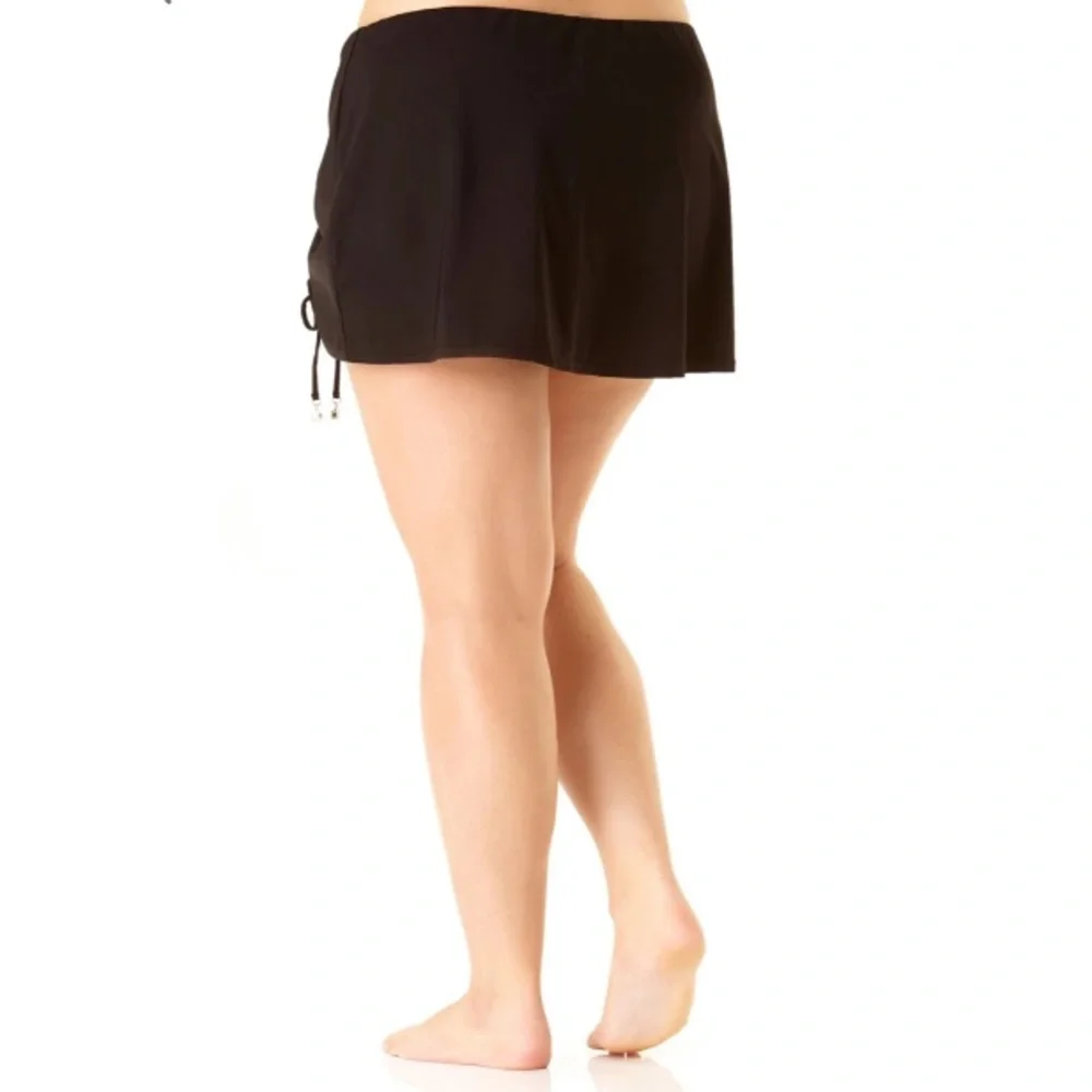ANNE COLE Plus Size Black Adjustable Side Slit Skirted Bottom 24W